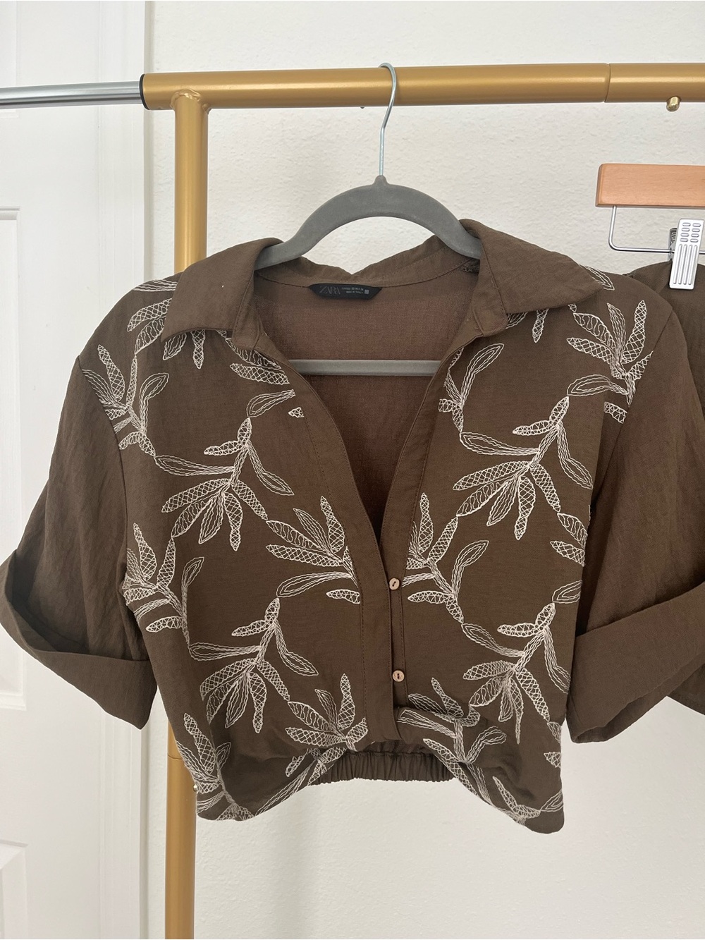 Zara 2 piece set,Cropped Button-Front Top & skort,  White Botanical Embroidery